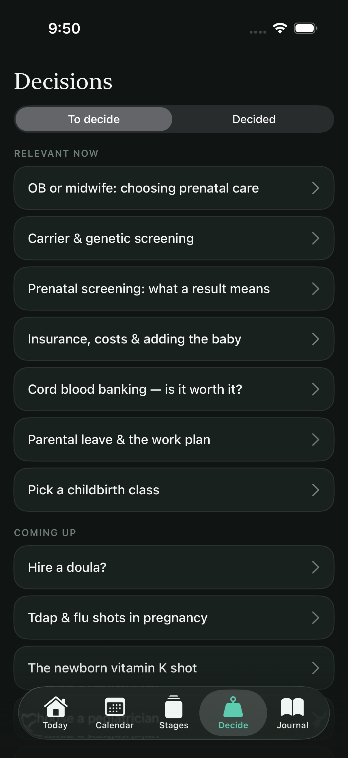 Dadoula Decisions screen with calls to make together
