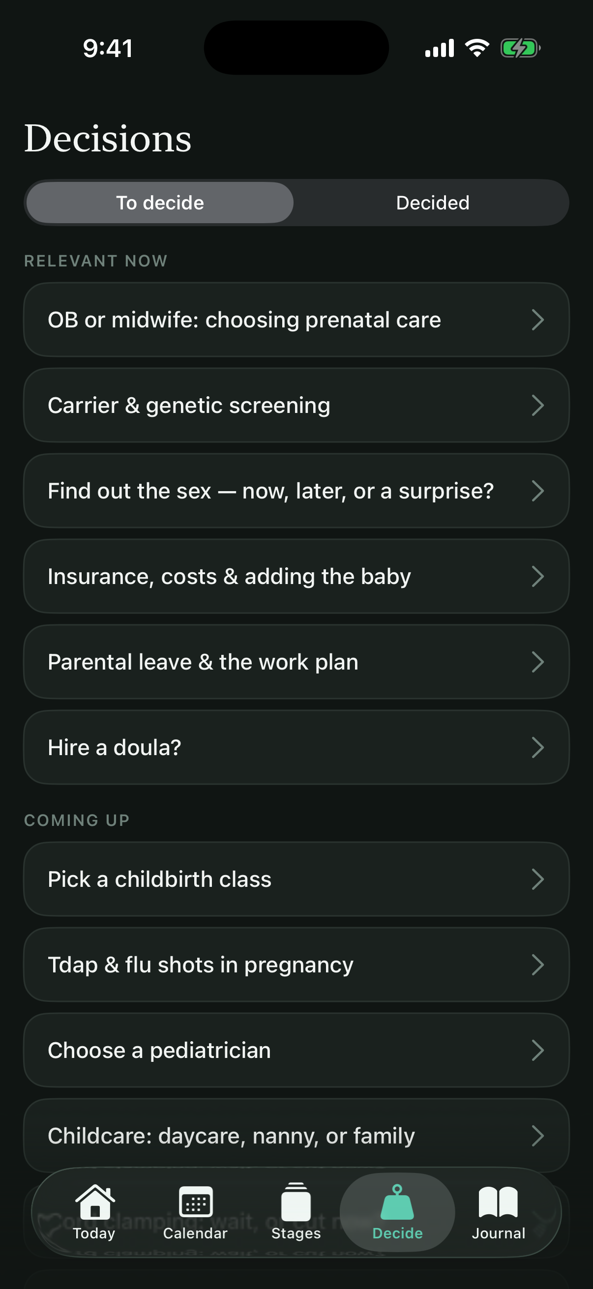 Dadoula Decisions screen with calls to make together