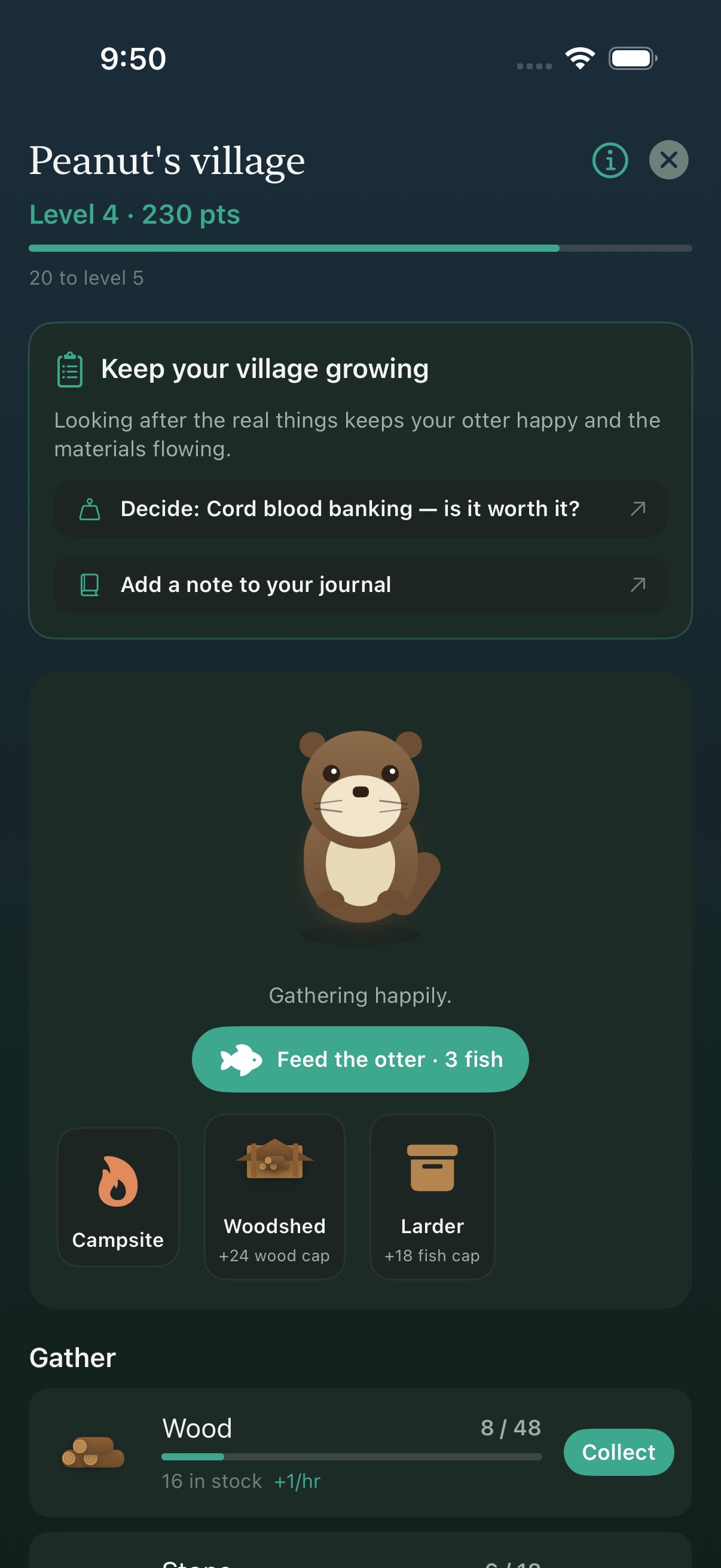 Peanut's village, the companion otter game that grows as you show up